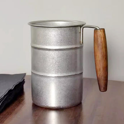 Retro Stainless Steel Cup 350ml Wood Handle Vintage Drum Camping Mug