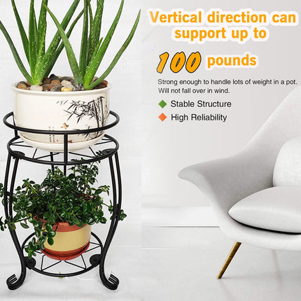 Foldable Plant Stand 2 Tier Metal Flower Shelf for Indoor Outdoor Garden Use