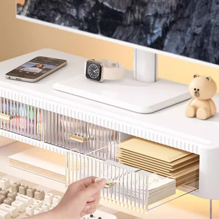 Desktop Monitor Stand Riser 54x21x15cm 3 Drawer Storage White Black for Office
