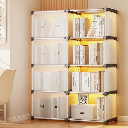 5 Tier Double Row Bookshelf Storage Rack with Doors Dustproof for Home Office