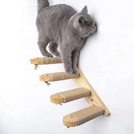 4 Step Cat Climbing Shelf Wall Mounted Perch Scratching Post Ladder Platform