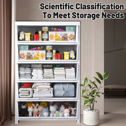 5 Tiers Large Size Plastic Drawer Storage Cabinet Dustproof Space Saving for Home