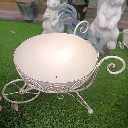 Retro Wrought Iron Trolley Flower Pot Holder 43 x 30 x 33cm Vintage Garden Decor