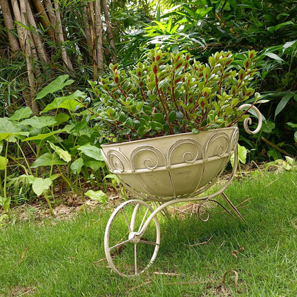 Retro Wrought Iron Trolley Flower Pot Holder 43 x 30 x 33cm Vintage Garden Decor