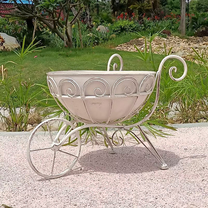 Retro Wrought Iron Trolley Flower Pot Holder 43 x 30 x 33cm Vintage Garden Decor