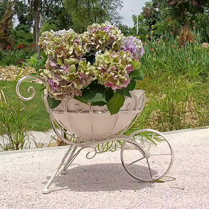 Retro Wrought Iron Trolley Flower Pot Holder 43 x 30 x 33cm Vintage Garden Decor