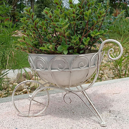 Retro Wrought Iron Trolley Flower Pot Holder 43 x 30 x 33cm Vintage Garden Decor
