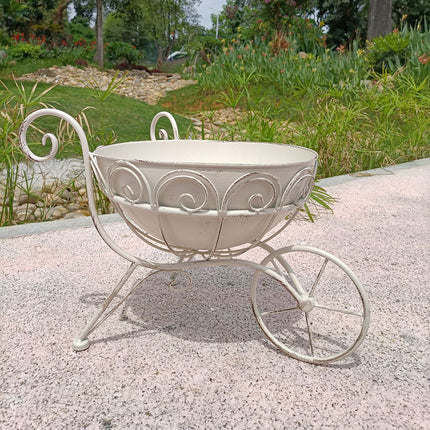 Retro Wrought Iron Trolley Flower Pot Holder 43 x 30 x 33cm Vintage Garden Decor