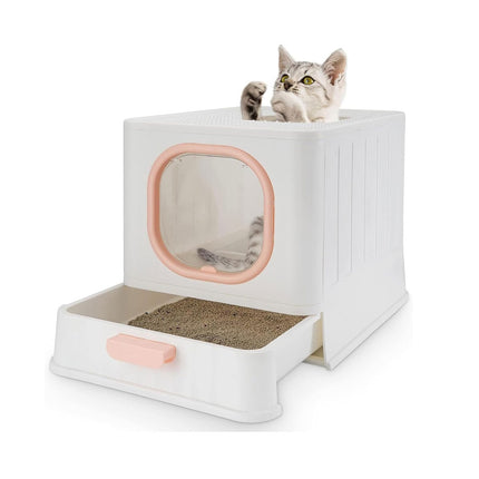Pink Fully Enclosed Cat Litter Box Large Plastic Toilet for Cats with Lid Tray