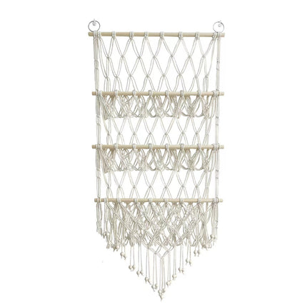 Macrame Wall Storage Rack Cotton Rope Off-White Adjustable Height