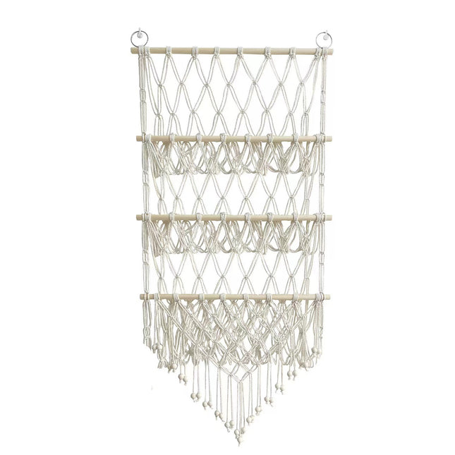 Macrame Wall Storage Rack Cotton Rope Off-White Adjustable Height
