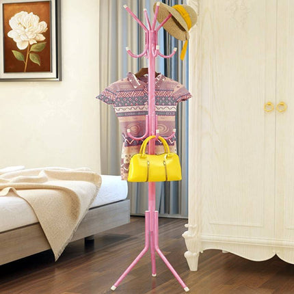 Metal Floor Coat Rack 175cm with Hooks Triangular Base for Home Entryway