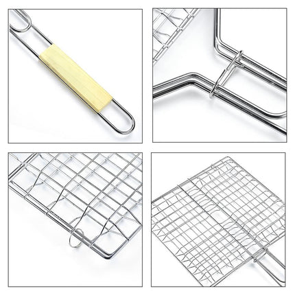 2PCS Iron Barbecue Net Clamp with Wooden Handle Durable for Outdoor Cooking Use