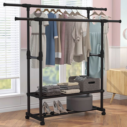 Industrial Pipe Metal Clothes Rail Heavy Duty Garment Hanging Rack Shoe Shelives