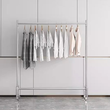 Stainless Steel Floor Standing Clothes Rack with Wheels Mobile Garment Rail