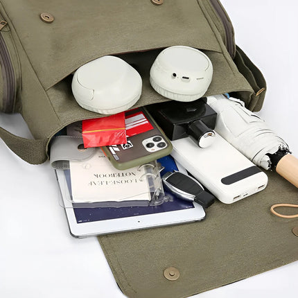 Canvas Shoulder Messenger Bag Large Capacity Travel Laptop Crossbody Bag
