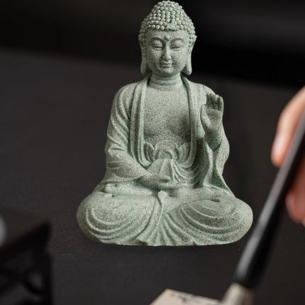 Buddha Statue Ornament in Green Sandstone Zen Craft for Home