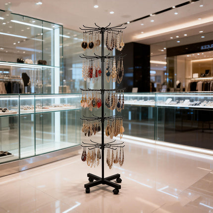 Rotating Jewellery Display Stand 5 6 Tier Metal Rack With Wheels Adjustable