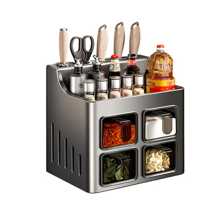 Multifunctional Wall-Mounted Spice Rack with Knife Holder Space Saving Stable