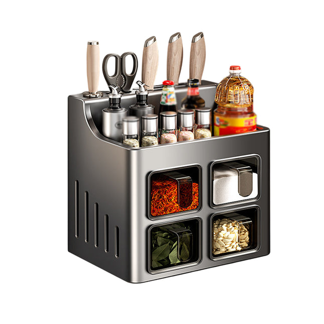 Multifunctional Wall-Mounted Spice Rack with Knife Holder Space Saving Stable