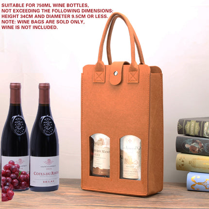 Wine Gift Bag Felt Double Bottle Clear Window Snap Closure Handle Carrier