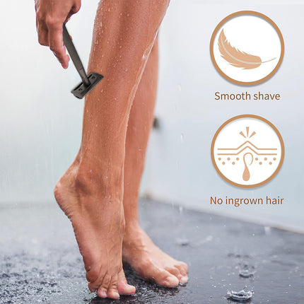 Double Edge Safety Razor Manual Shaver Diamond Grip Grey 10 Blades 4.3 x 10.8cm