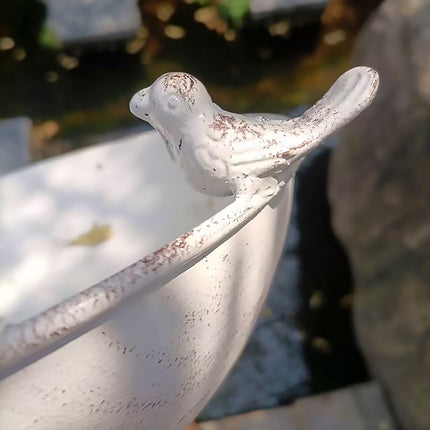 Wrought Iron Hanging Basket Planter White Vintage Bird Detail 25cm Bowl