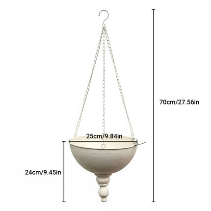 Wrought Iron Hanging Basket Planter White Vintage Bird Detail 25cm Bowl