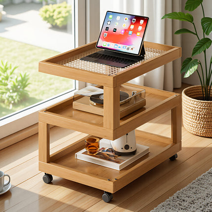 Mobile Coffee Table with Rolling Caster Wheels Versatile Living Room Side Table