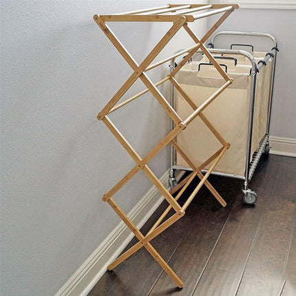 Bamboo Clothes Drying Rack Folding Floor Stand Indoor Vertical Laundry Hanger