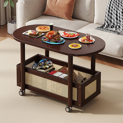 Movable Coffee Table with Wheels Side Table with Storage Shelf for Living Room