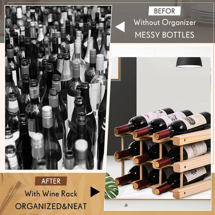 Wine Rack Wooden Storage Stand 9 Bottle Timber Cellar Holder Organizer Shelf
