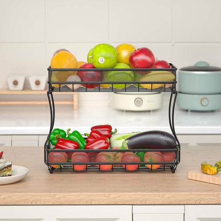 2 Tier Countertop Storage Basket Rack Kitchen Vegetable Fruit Snack Organizer