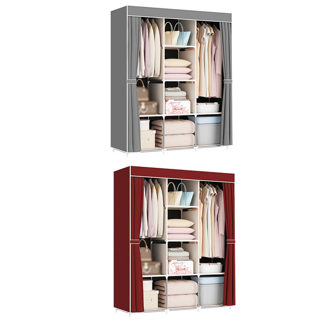Simple Wardrobe with Dustproof Curtain Space Saving Stable Durable for Home Use