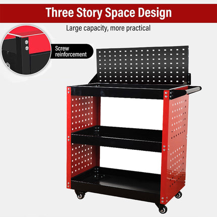Heavy Duty 3 Tier Tool Cart with Wheels Rolling Work Bench Mechanic Repair Shop