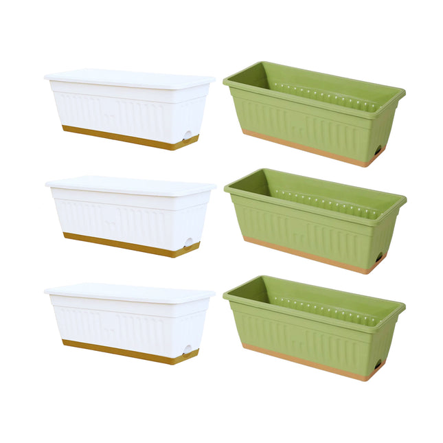 Plastic Flower Pot Set 6PCS Rectangular Planter Box Balcony Garden Vegetable Pot