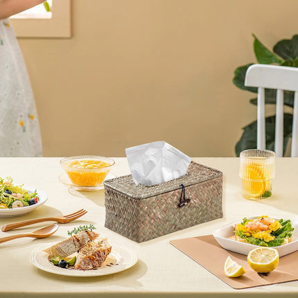Handmade Woven Tissue Box Natural Material Storage Basket Living Room Decor