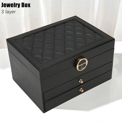 Jewelry Organizer Box 3 Layer leather Storage Case for Rings Earrings Necklaces