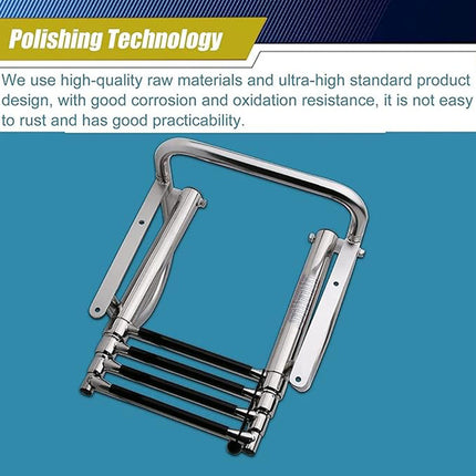 Marine Folding Ladder Yacht Telescopic Step Ladder with Arched Handrail for Boat