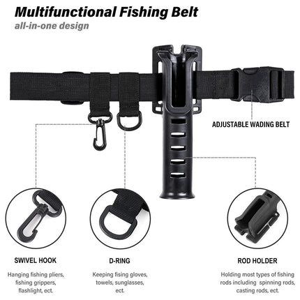Fishing Wading Belt Rod Holder Adjustable Wader Fishing Waist Belt Fly Fishing