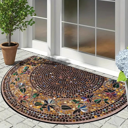 Semicircular Retro Stone Pattern Door Mat Dustproof Anti slip Entrance Carpet