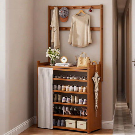 6 Tier Multi Function Fabric Curtain Shoe Rack Clothes Hanger Home Enterway AU