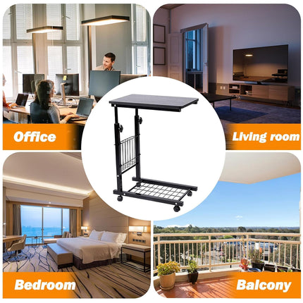 Mobile Side Table Adjustable Height Durable for Bedroom Living Room Home Use