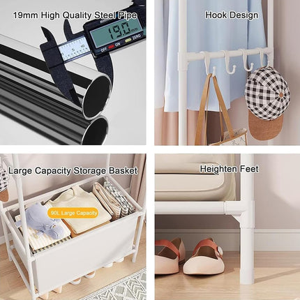 Simple Wardrobe with Curtain Large Capacity Storage Organizer for Home Bedroom