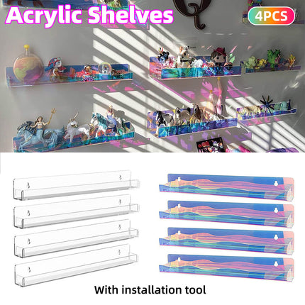 Acrylic Wall Shelves Set 4PCS Floating Display Storage Racks Clear for Home Use