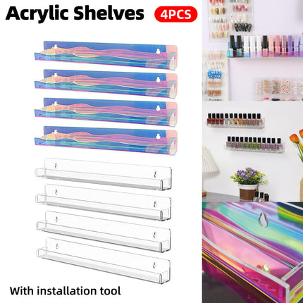 Acrylic Wall Shelves Set 4PCS Floating Display Storage Racks Clear for Home Use