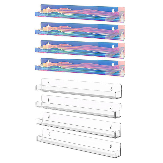 Acrylic Wall Shelves Set 4PCS Floating Display Storage Racks Clear for Home Use