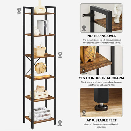 6 Tier Corner Bookshelf Organizer Space Saving for Living Room Bedroom Study Use