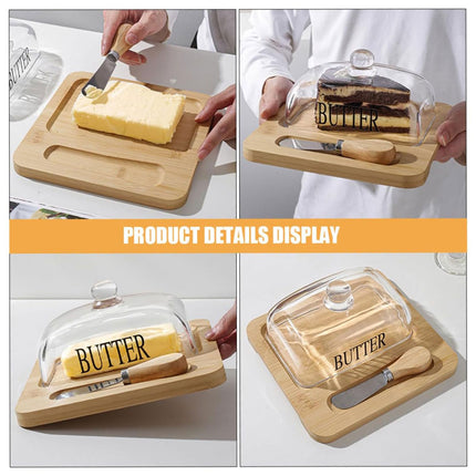 Butter Dish Glass Lid Cheese Cake Dessert Box Storage Container Kitchen Table