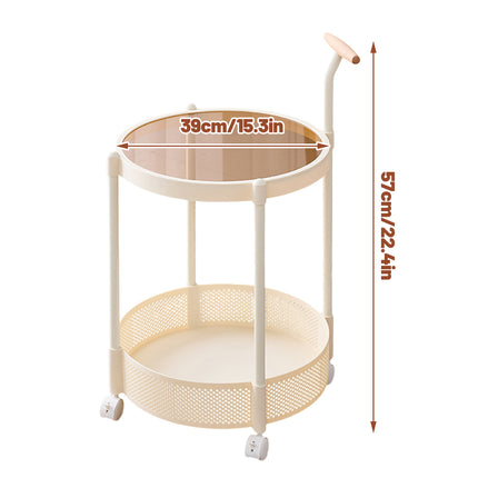 Movable Side Table Rolling Caster Wheels 2 Tier for Living Room Bedroom Office